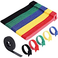 VoJoPi Bridas Reutilizables- 100 Piezas Sujeta Cables- Ajustable Ataduras Cables con Nylon Gancho y Lazo- Organizador…